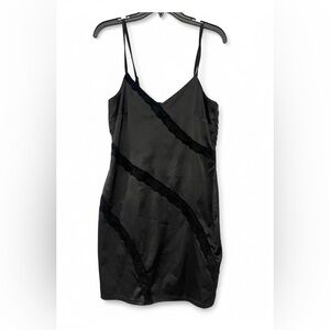 Black Satin Slip Dress With Lace